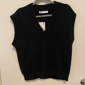 Zara Knitted Vest Top Black- Size M